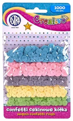Immagine prodotto di Confetti cekinowe kółka na blistrze - mix 5 kolorów intensywnych 1000 sztuk