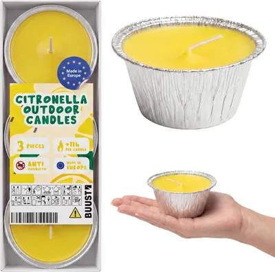 Produktbild von Citronella-Kerzen-Set für den Außenbereich [sehr intensiv] - 3 Stück Flammenbehälter - Natürliche Zitronenkerzen für den Sommer - Natürliche Extrakte