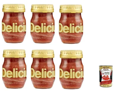Produktbild von 6x Delicius Filetti di Alici in olio di oliva Sardellenfilets in Olivenöl 90gr+ Italian Gourmet polpa 400g