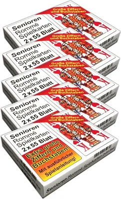 Produktbild von 5x Romme Karten Senioren große Ziffern | Bridge Kartenspiel 2x 55 Kartendeck