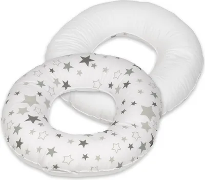 Image de Coussin rond postnatal Étoiles grises et blanches sur fond blanc