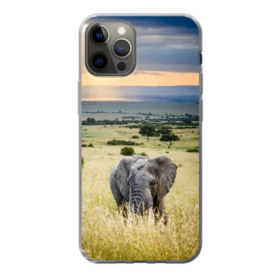 Produktbild von MuchoWow® Handyhülle Schutzhülle Hülle für iPhone 13 Pro Elefant - Tiere - Landschaft - Sonne - Natur Silikon Softcase Handy Hülle - Handy-Tasche