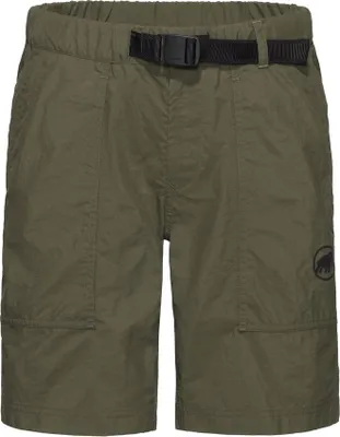 Hiking Cargo Shorts von Mammut in Olivgrün mit elastischem Bund und mehreren Taschen.