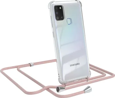 Produktbild von EAZY CASE Handykette kompatibel mit Samsung Galaxy A21s, Handyhülle mit Umhängeband, Handykordel, Schutzhülle Clear, Band in Rosa