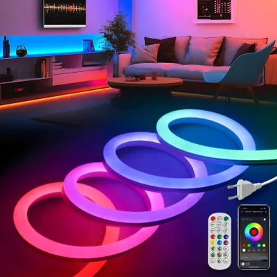 LED Neon Strip 5m RGBIC, IP65 wasserdicht, flexibel, mit App & Fernbedienung