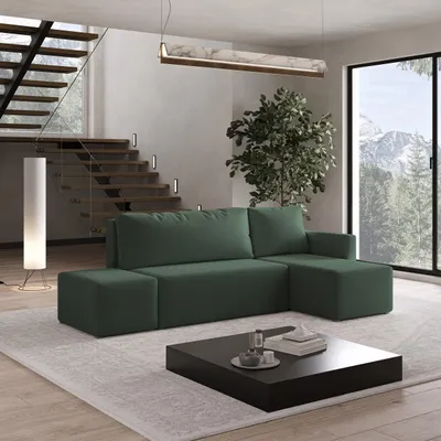 Produktbild von Masseno Ecksofa VELOTTI R-S mit Schlaffunktion L-Form, Sofa mit Bettkasten, Wohnzimmersofa, Couch, Soffa, Bettsofa, Couchgarnitur- Grün, QUELLE 37