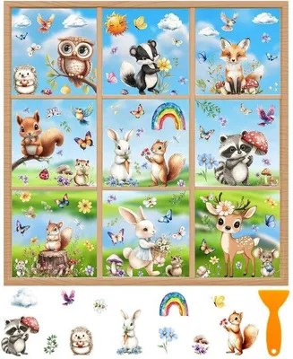 Image de Enfants, renard, lapin, écureuil : autocollants de fenêtre réutilisables