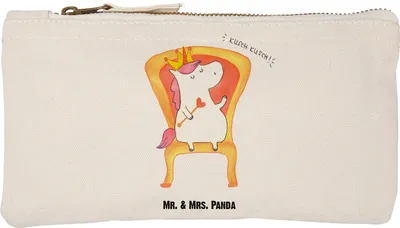 Produktbild von Mr. & Mrs. Panda Kosmetiktasche Einhorn König Größe S Klein - Weiß - Geschenk, kosmetiktäschchen, Stoffbeutel, Präsident, Etui, Unicorn, Krone, Federtasche, Bundeskanzler