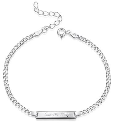 Produktbild von MATERIA by Matthias Wagner Gravur Armband Damen 925 Sterling Silber - 3mm Armkette mit Gravurplatte Herz 18-23cm verstellbar SA-15-Silber