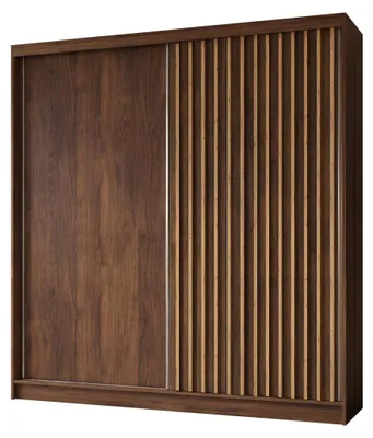 Productafbeelding van 200 cm kledingkast Erika met lamellen, zonder spiegel, schuifdeuren, kledingstang, garderobe (kleur: Nuss Warmia, artisan)