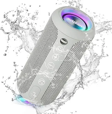 Produktbild von Tragbarer Ortizan Bluetooth Lautsprecher mit LED-Licht, IPX7 Wasserschutz, 360° Surround Sound, Freisprechfunktion, AUX und TF-Slot für kabellosen