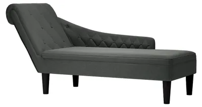 Produktbild von Chaiselongue, Indoor Lounge Sofa mit Kissen und rechter Armlehne, Gepolsterte Recamiere für Wohnzimmer, Schlafzimmer und Büro, Dunkelgrau Stoff