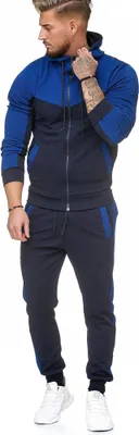 Produktbild von Herren Trainingsanzug | Freizeitanzug mit Kapuze | 0986 Schwarz-Blau S