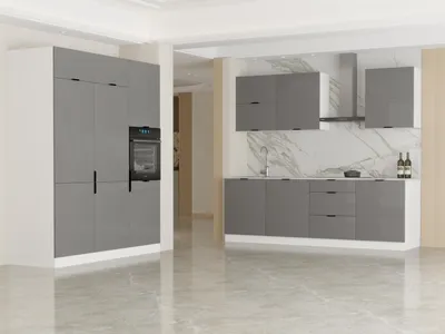 Produktbild von Winkelküche – L-küche – Eckküche – Küchenblock – KU-SA32 – Lunara – 180 x 240 cm – Grau Hochglanz – ohne Arbeitsplatte & Elektrogeräte