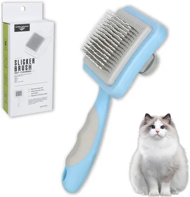Produktbild von Katzen- und Hunde bürste, selbstreinigende Totbürste für Katze und Hund, für kurz- und langhaarige Hunde und Katzen (Blau)