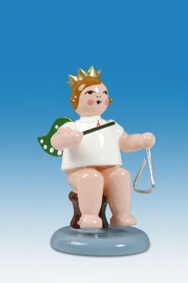 Produktbild von Holzfigur Engel sitzend mit Triangel und Krone Höhe 6cm NEU