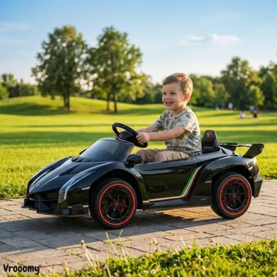 Produktbild von Lamborghini Veneno Kinder Elektroauto 12V (1–6 Jahre) – Offiziell Lizenziert, mit Fernbedienung, 4 Motoren, EVA-Reifen & Ledersitz – Kinder Elektrofahrzeug Schwarz