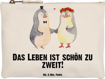 Produktbild von Mr. & Mrs. Panda Waschtasche Pinguin Heirat Grösse XL Große - Weiß - Geschenk, beauty case, Verlobt, Paar, Federtasche, Verheiratet, Pouch, Etui, Stoffbeutel, Hochzeit