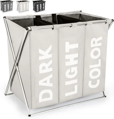 Produktbild von Wäschesammler 100 l, 3 Fächer, für Haushaltswäsche, zusammenklappbar, beige