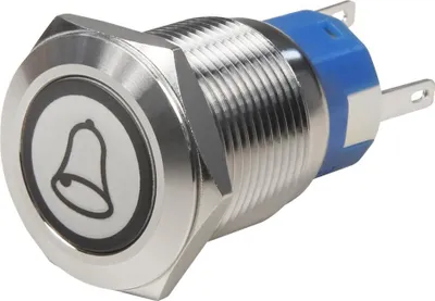 Produktbild von Vollmetalltaster mit Klingelsymbol, LED Beleuchtung weiss, 12V, 19mm