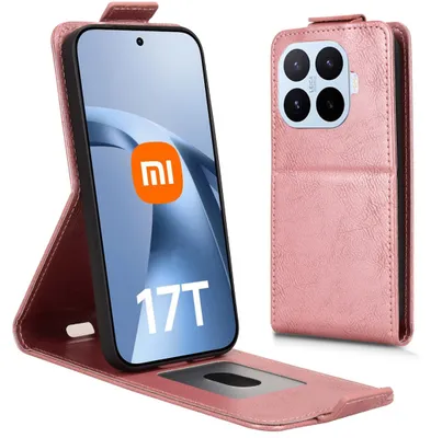 Obrázok produktu pre Obal na telefón Xiaomi 17T Pro, flipové puzdro z umelého koženky, ružové, s priehradkou na karty