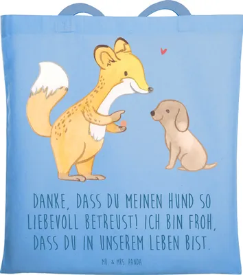 Produktbild von Mr. & Mrs. Panda Einkaufstasche Danke Hundesitter - Sky Blue - Geschenk, besondere Momente, Aufmerksamkeit, Tragetasche, Dankbarkeit, Schultasche, Jutebeutel, sagen