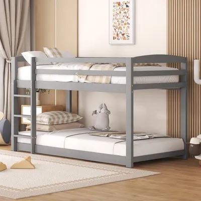 Produktbild von Flieks Etagenbett 90x200cm, Hochbett mit Leiter, Kinderbett mit Rausfallschutz, Massivholzbett Stockbett mit Lattenrost, Spielbett für Kinder, Grau