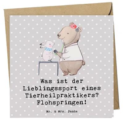 Produktbild von Mr. & Mrs. Panda Grußkarte Tierheilpraktiker Humor - Grau Pastell - Geschenk, Naturheilkunde, Beruf, Homöopathie Tiere, anlasskarte, Kräuterheilkunde, Tierliebe, heilen