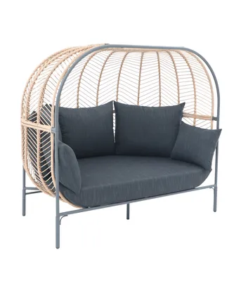 Produktbild von Dehner Gartenmöbel Daybed Venezia, 2-Sitzer, inkl. Polster, 172 x 153 x 112 cm, Aluminium / Rattan / Polyester, dunkelgrau / natur / schwarz