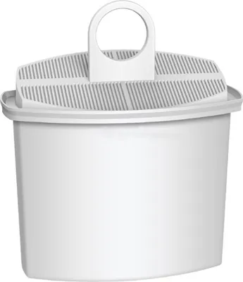 A white water filter cartridge with a handle on top.