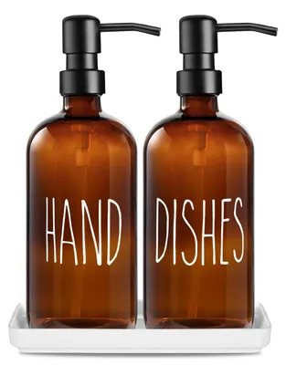 Immagine prodotto di Solidchoice - Set di 2 dispenser per sapone in vetro con pompa in acciaio inossidabile (500 ml)