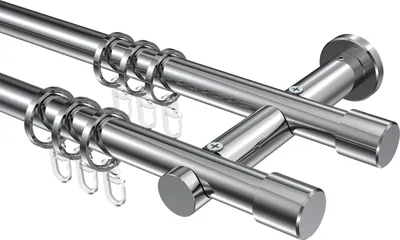 Produktbild von Interdeco Gardinenstange / Vorhangstange Chrom, Typ Platon Santo (Kappe), 20 mm Ø 2-läufig, 600 cm