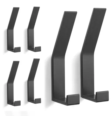 6 Wandhaken Schwarz, Aluminium, Doppelhaken, modern, 10 kg Belastbarkeit