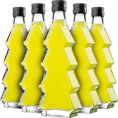 Zdjęcie produktu dla Szklane butelki KADAX w kształcie choinki, 200 ml, 10 sztuk, butelki świąteczne z zakrętką, butelki na likier na Boże Narodzenie, puste butelki na likier do napełniania (czarne)