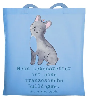 Produktbild von Mr. & Mrs. Panda Shopping Tasche Französische Bulldogge Lebensretter - Sky Blue - Geschenk, canvas, Schultasche, Jutebeutel, Tote Bag, Uni, Tragetasche