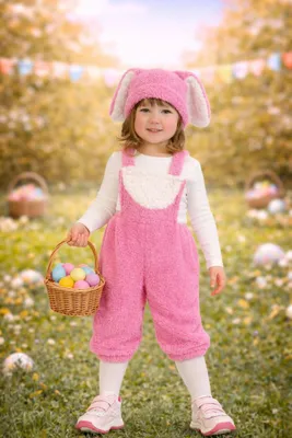 Produktbild von Kinderkostüm Hase Latzhose in rosa und Mütze mit Hasenohren Häschen (98)