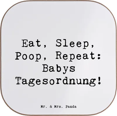 Produktbild von Mr. & Mrs. Panda Tischuntersetzer Spruch Baby Alltag - Weiß - Geschenk, Tagesordnung, Untersetzer für Gläser, Familienleben, handgemacht, Coaster, Neugeborenes, humorvoll