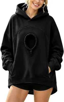 Produktbild von ASKSA Hoodie Damen Herren Uni Pullover Katzenpullover Mit Zipper Tasche,Pullover Mit Hundetasche Katzentasche (Schwarz,M)