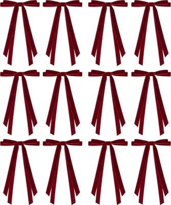 Produktbild von 12 Samt-Weihnachtsschleifen (15 x 20 cm) im Vintage-Stil, ideal für Weihnachtskränze, Geschenkverpackungen und Girlanden.