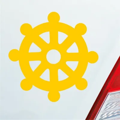 Produktbild von Auto Aufkleber Dharmachakra Buddha Rad Zeichen 10x10 cm Gelb Sticker Heckscheibenaufkleber