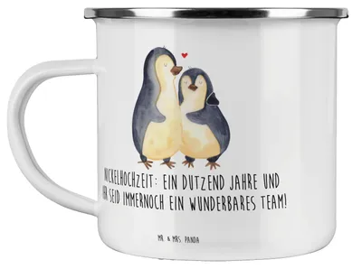 Produktbild von Mr. & Mrs. Panda Emaille Tasse 12. Hochzeitstag Nickelhochzeit - Transparent - Geschenk, Zukunftspläne, Heirat, Ehejubiläum, Teetasse, Pott, Motivtasse, Heiraten, becher