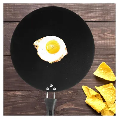 Produktbild von Runde Crêpe-Pfanne 30 cm aus Gusseisen, antihaftbeschichtet, flache Tortilla- und Steakpfanne mit ergonomischem Griff, induktionsgeeignet für Herd, Backofen und Grill