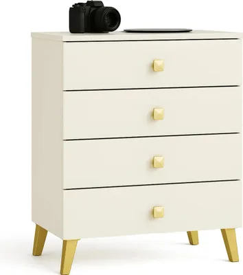 Image de Commode élégante avec 4 tiroirs en cachemire et or pour la maison