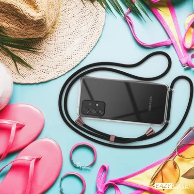 Produktbild von EAZY CASE Handykette kompatibel mit Samsung Galaxy A52 / A52 5G / A52s 5G Kette, Handyhülle mit Umhängeband, Handykordel, Schutzhülle, Kette, Silikonhülle, Silikon Cover, Schwarz / Rosé