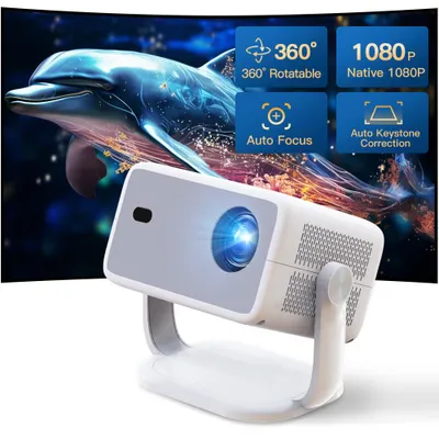 Imagen del producto de Proyector Beamer con resolución nativa 1080P, sistema de sonido de 80W, pantalla LCD para cine en casa, con Android 14 y Bluetooth