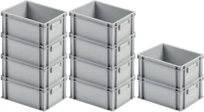 Produktbild von SuperSparSet 10x Eurobehälter mit geschlossenem Griff | HxBxT 17,5x30x40cm | 16 Liter | Grau | Eurobox, Transportbox, Transportbehälter, Stapelbehälter