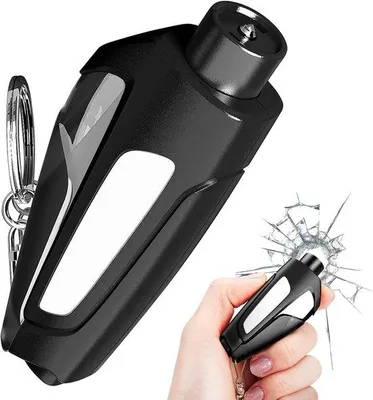 Productafbeelding van Veiligheidsgordelsnijder met afstandsbediening, 2-in-1 veiligheidshamer, noodontgrendelingsgereedschap voor auto (zwart).