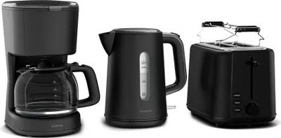 Produktbild von Klarstein Velaire Vollständiges Frühstücksset – Toaster 2 Scheiben mit Brötchenaufsatz, Wasserkocher 1,7L, Filterkaffeemaschine 10 Tassen, 7 Bräunungsstufen, Warmhaltefunktion, Glas-Kanne