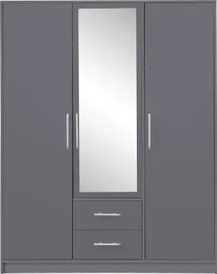 Productafbeelding van Kledingkast 150x190x56 cm, SMART SR3, kast met 3 deuren, 2 lades, spiegel, antracietkleur
