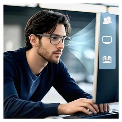 Produktbild von Selbsttönende Gleitsichtbrille für Herren mit Blaulichtfilter, Pilot-Metallrahmen, multifokale Lesebrille (Gunmetal/Schwarz)